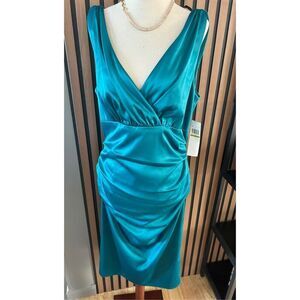 Suzi chin teal green mother of the bride wedding dress size 14 sleeveless scrunc